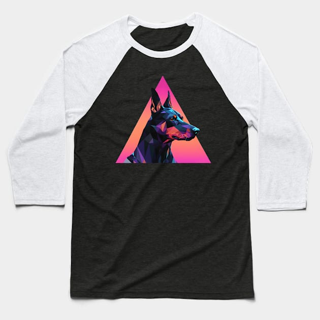 Synthwave Doberman Baseball T-Shirt by NeonOverdrive